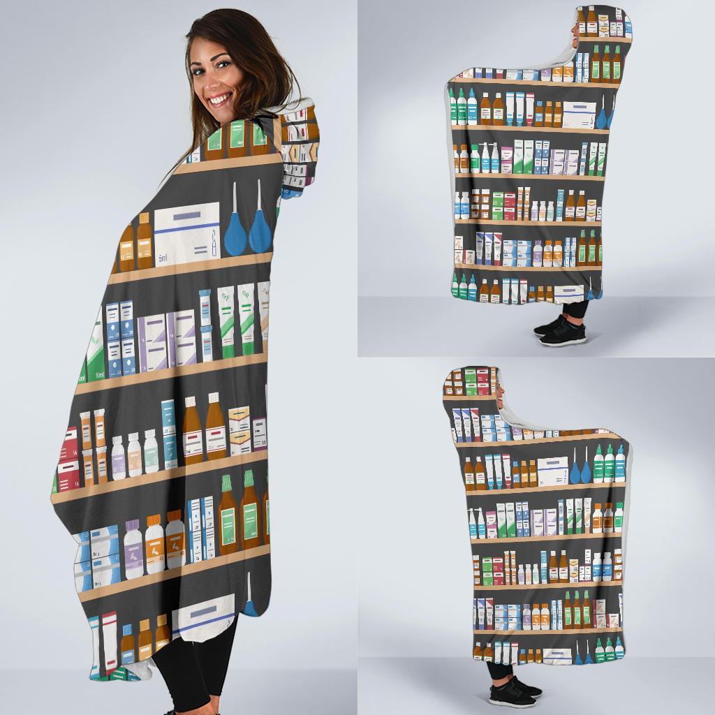 Pharmacy Print Pattern Hooded Blanket-grizzshop