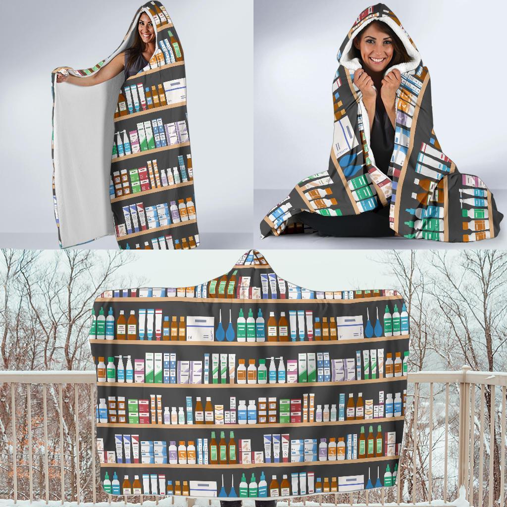 Pharmacy Print Pattern Hooded Blanket-grizzshop