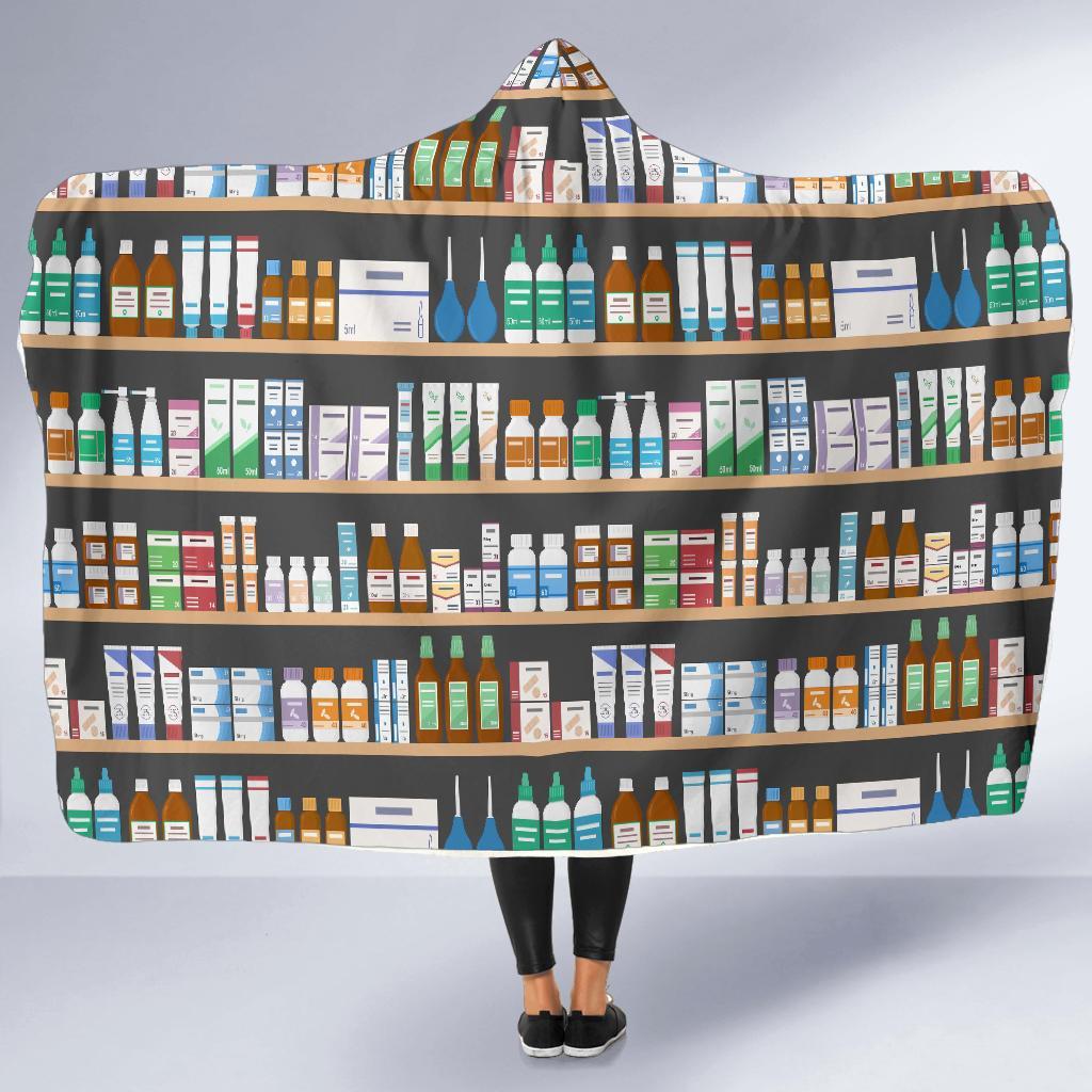 Pharmacy Print Pattern Hooded Blanket-grizzshop