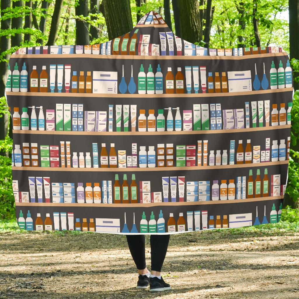 Pharmacy Print Pattern Hooded Blanket-grizzshop