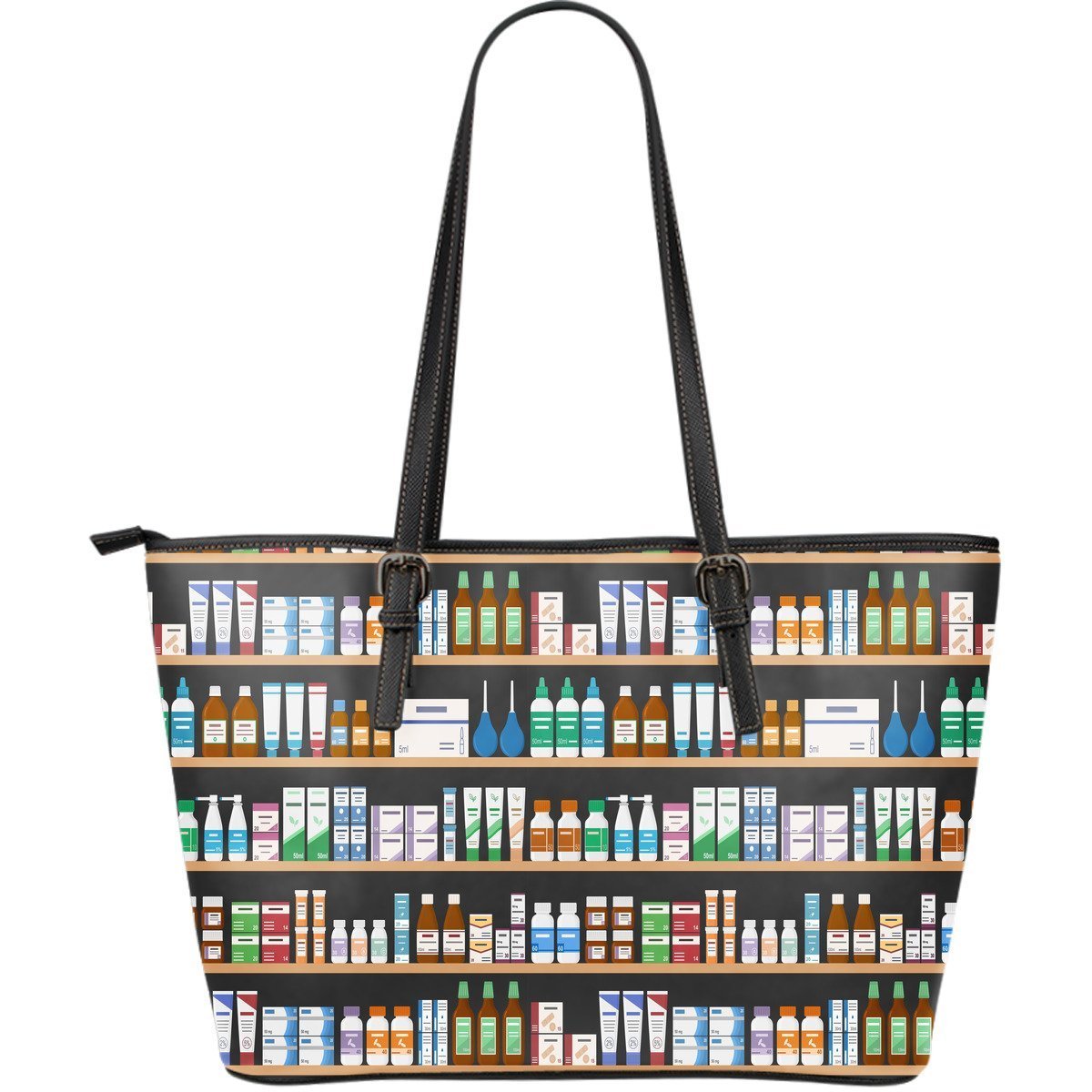Pharmacy Print Pattern Leather Tote Bag-grizzshop
