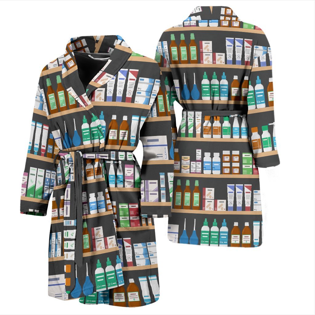 Pharmacy Print Pattern Men Long Robe-grizzshop