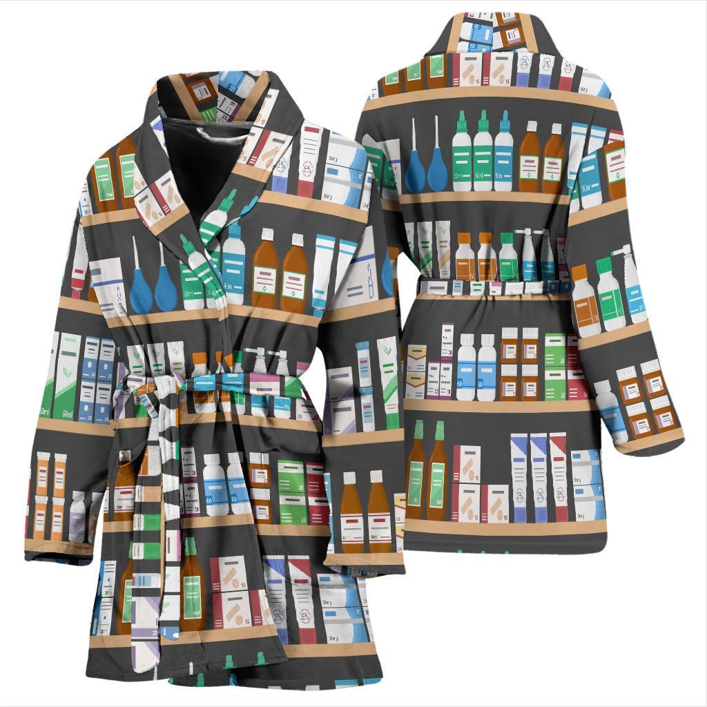 Pharmacy Print Pattern Women Long Robe-grizzshop