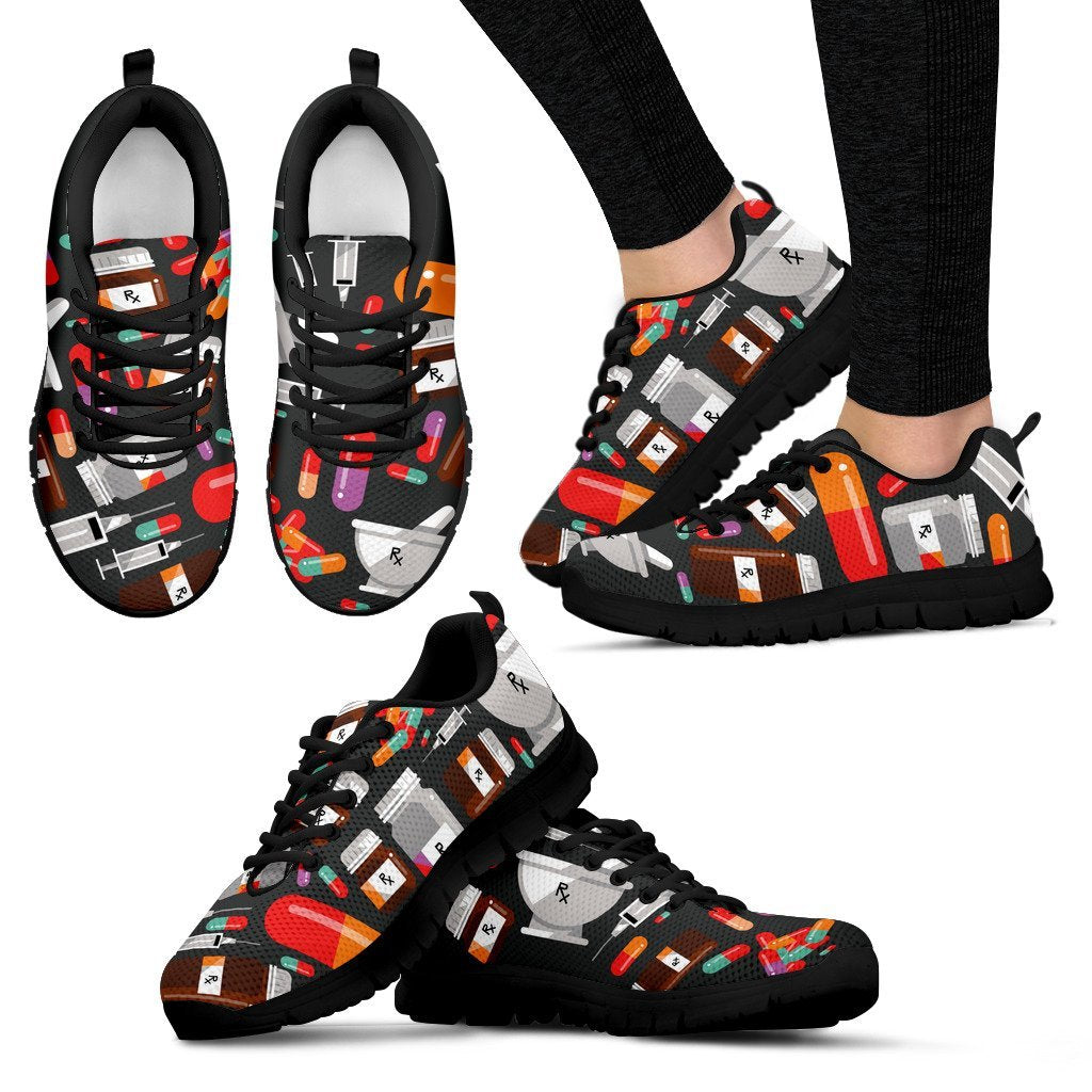 Pharmacy Tech Pattern Black Sneakers for Men-grizzshop