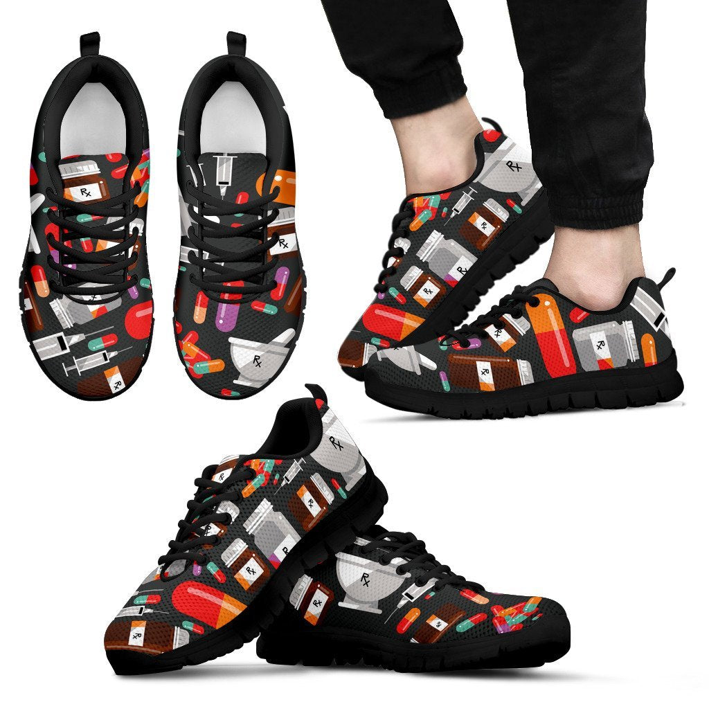 Pharmacy Tech Pattern Black Sneakers for Men-grizzshop
