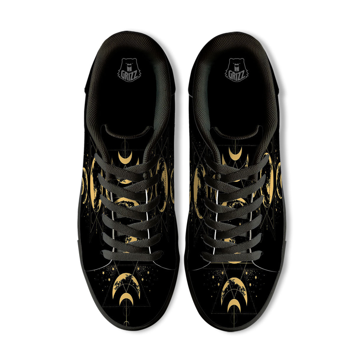 Phase Geometric Moon Print Black Low Top Sneakers-grizzshop