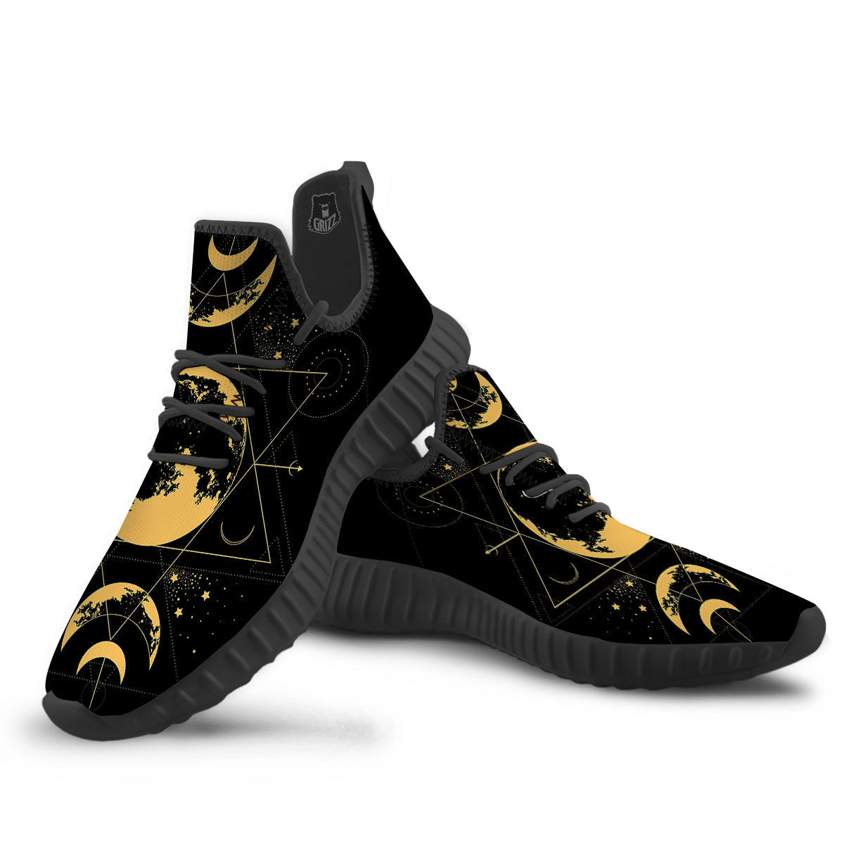 Phase Geometric Moon Print Black Walking Shoes-grizzshop