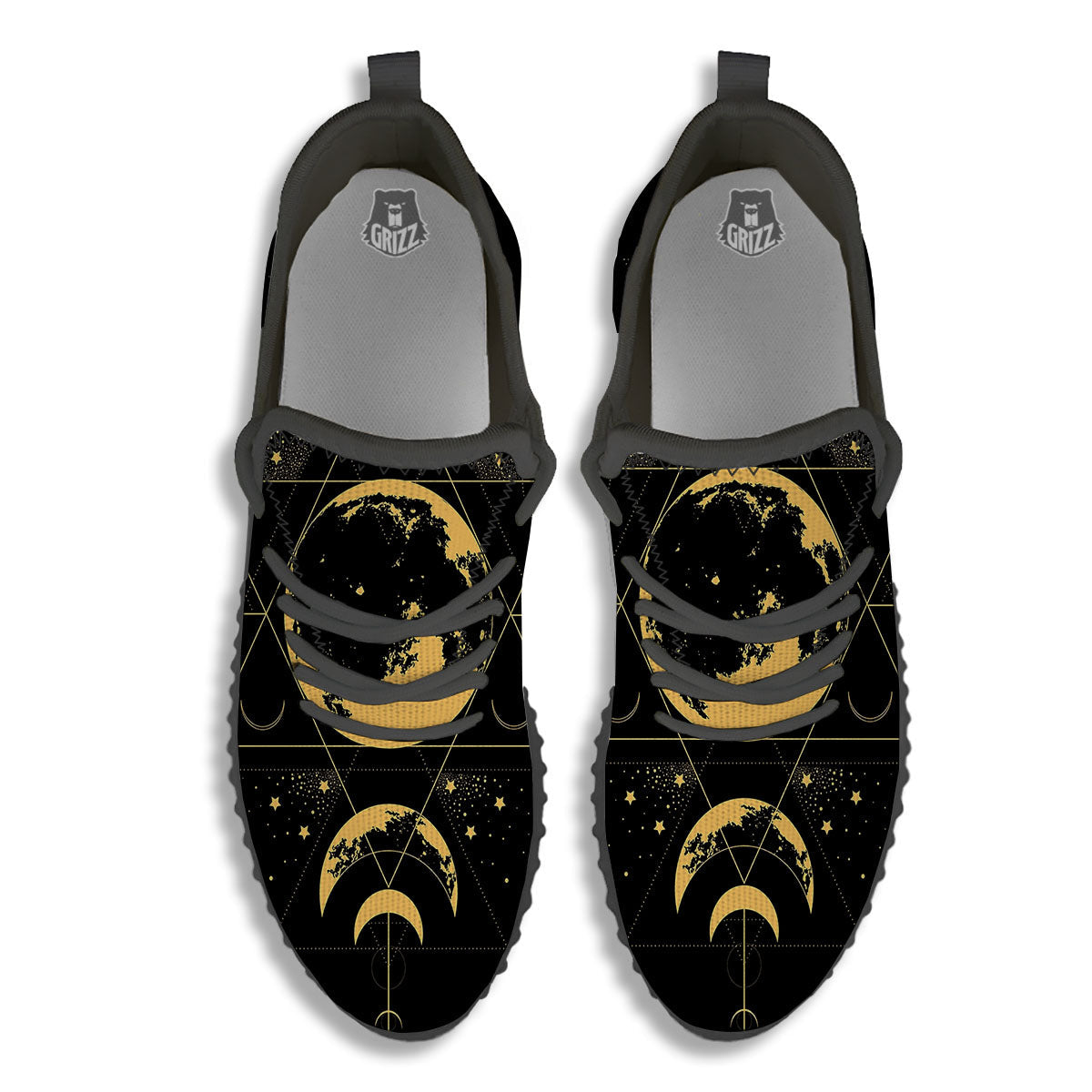 Phase Geometric Moon Print Black Walking Shoes-grizzshop