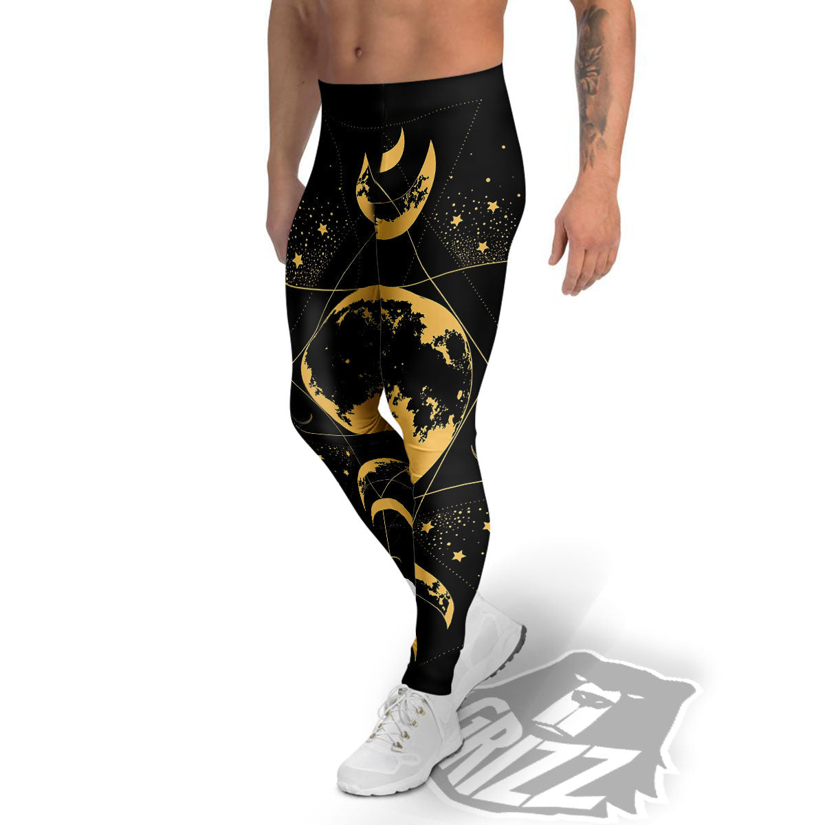 Phase Geometric Moon Print Men's Leggings-grizzshop