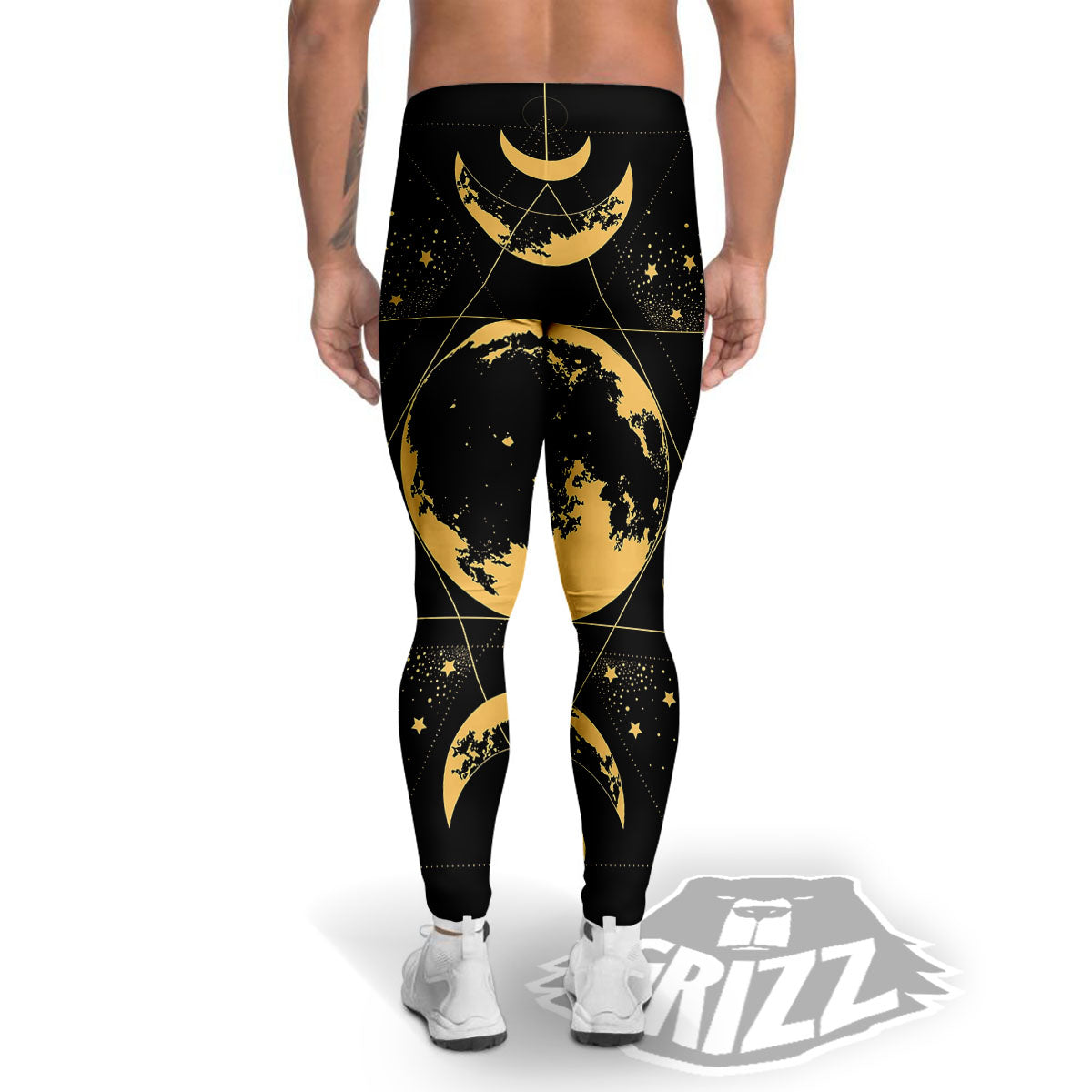 Phase Geometric Moon Print Men's Leggings-grizzshop