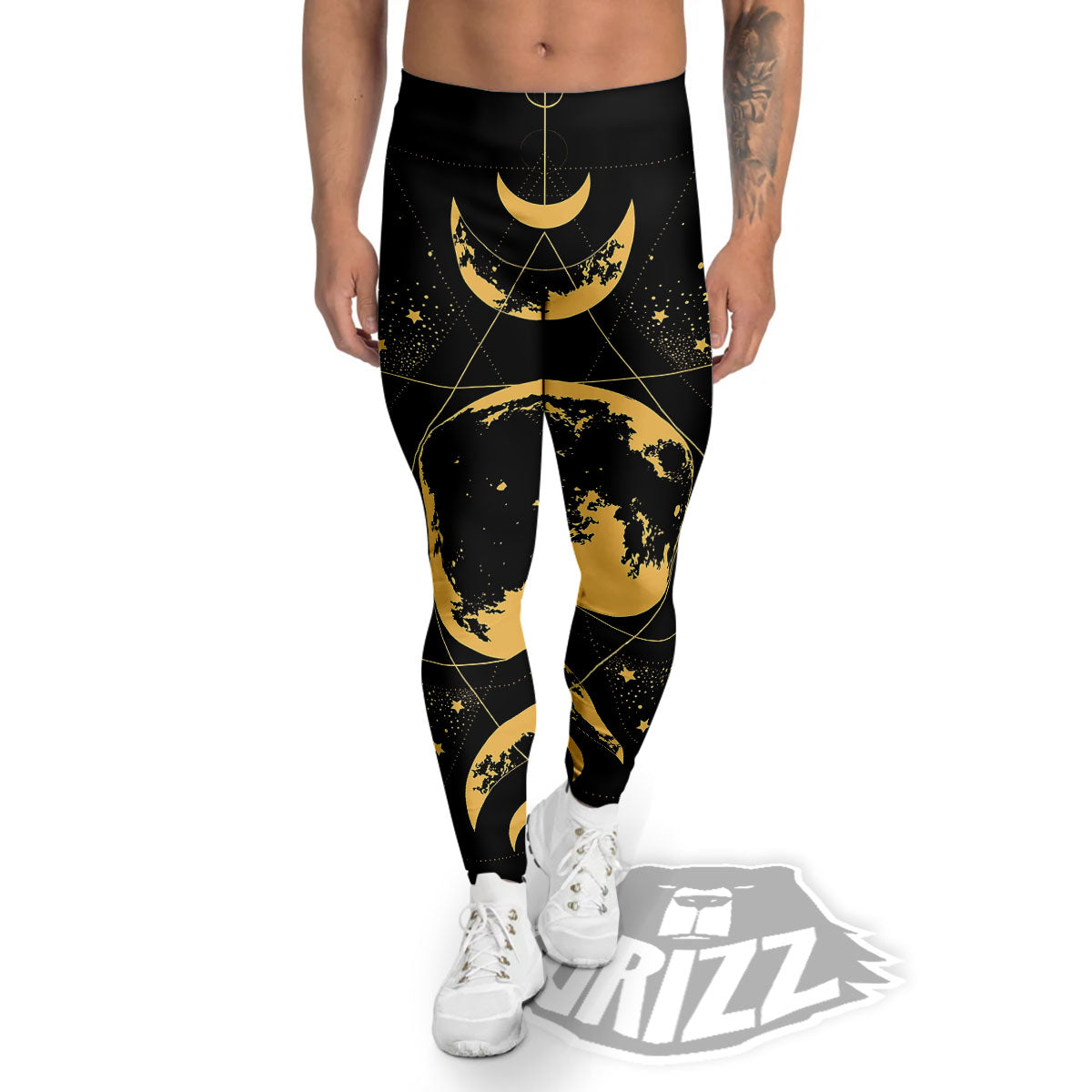 Phase Geometric Moon Print Men's Leggings-grizzshop