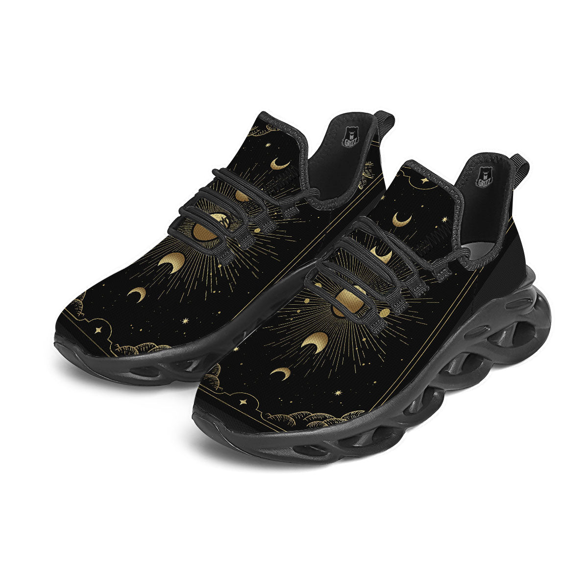 Phases And Eclipse Print Black Running Shoes-grizzshop