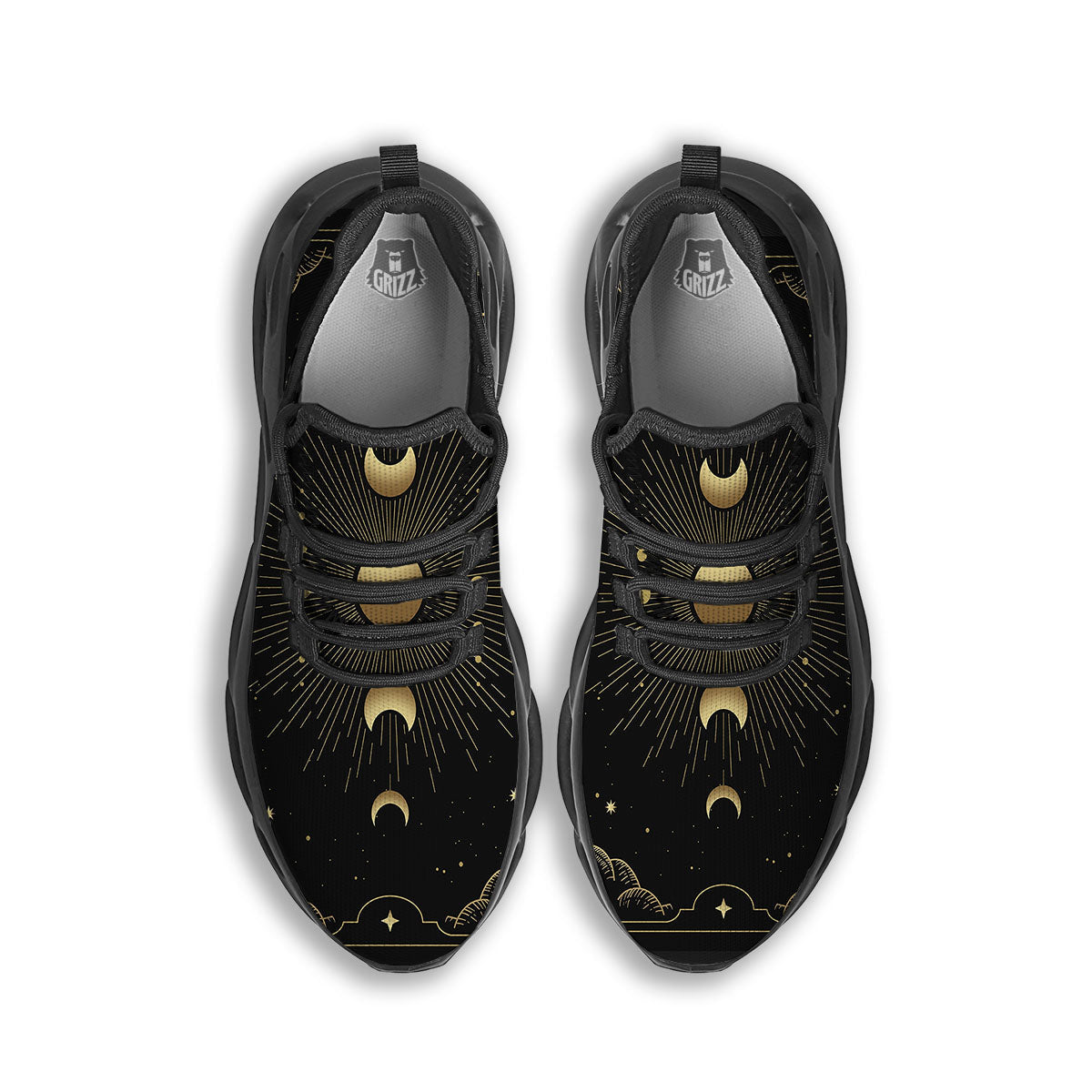 Phases And Eclipse Print Black Running Shoes-grizzshop