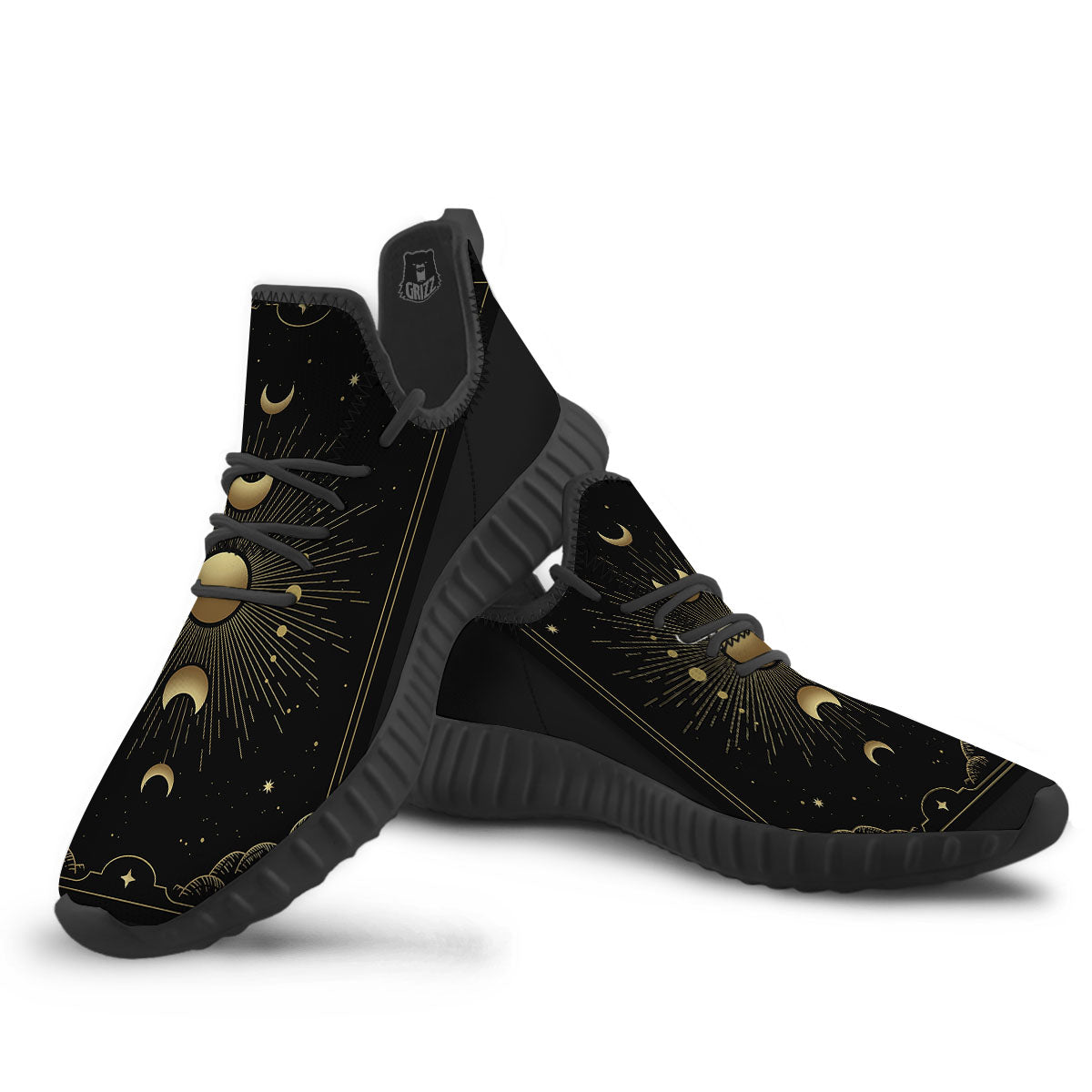 Phases And Eclipse Print Black Walking Shoes-grizzshop