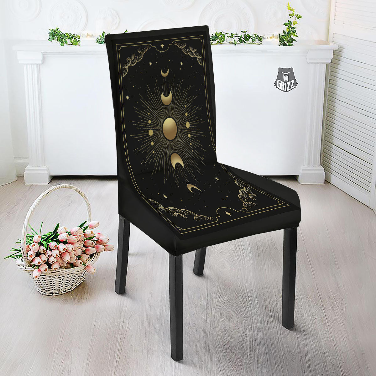 Phases And Eclipse Print Dining Chair Slipcover-grizzshop