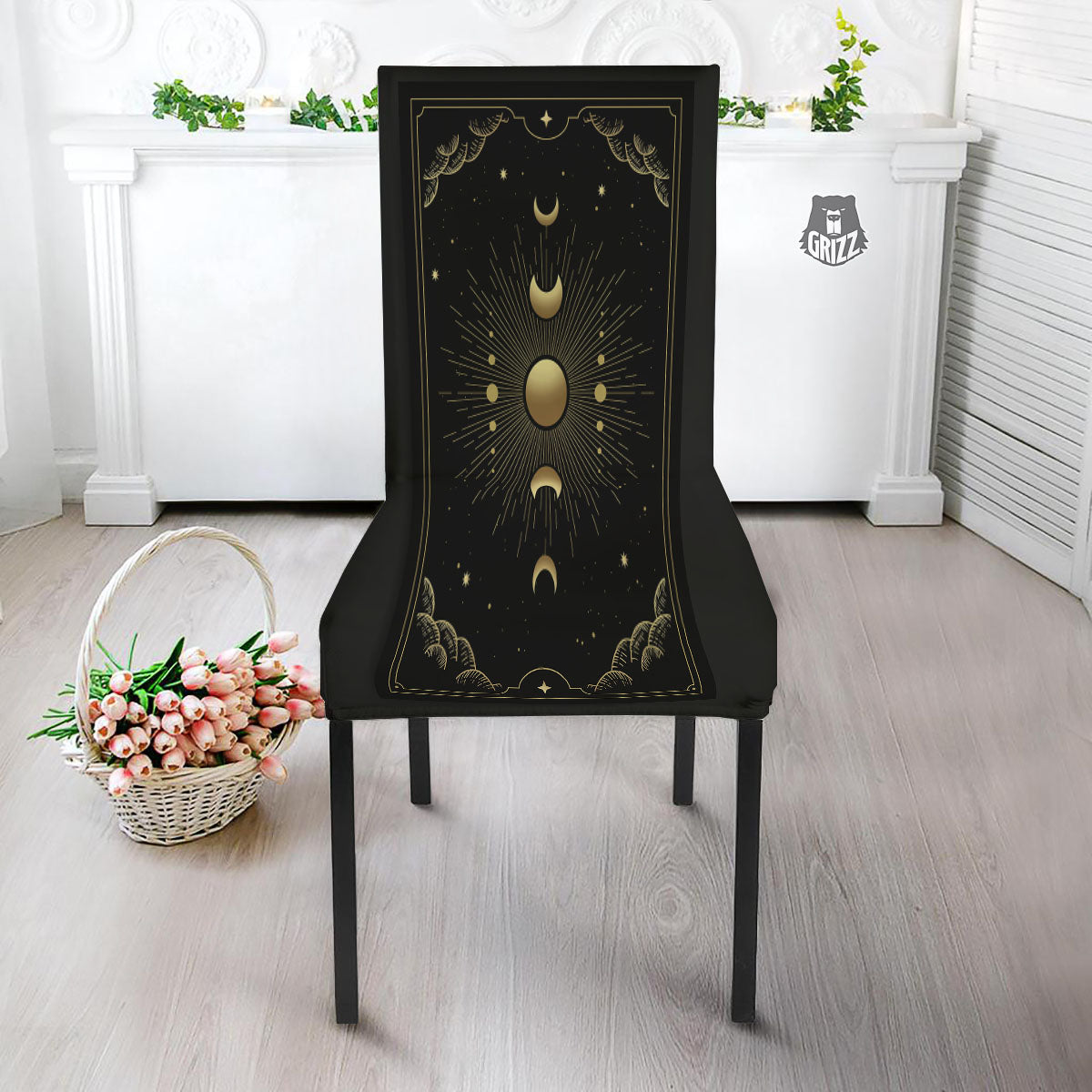 Phases And Eclipse Print Dining Chair Slipcover-grizzshop
