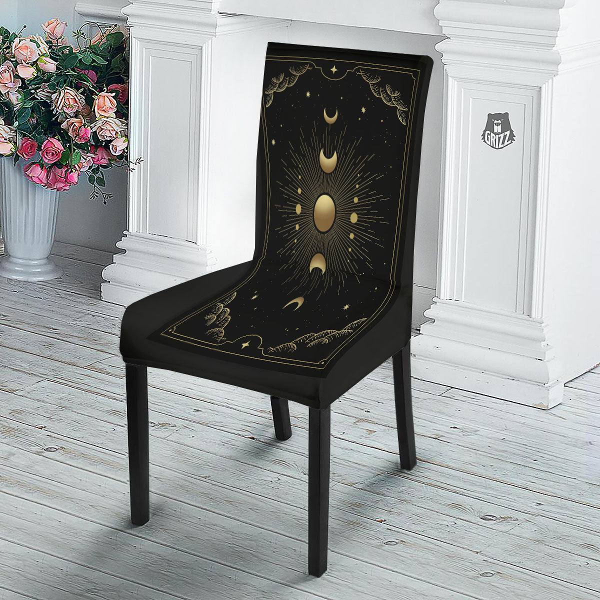 Phases And Eclipse Print Dining Chair Slipcover-grizzshop