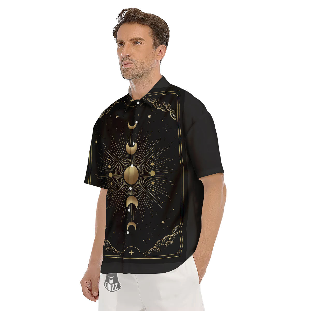 Phases And Eclipse Print Men's Short Sleeve Shirts-grizzshop