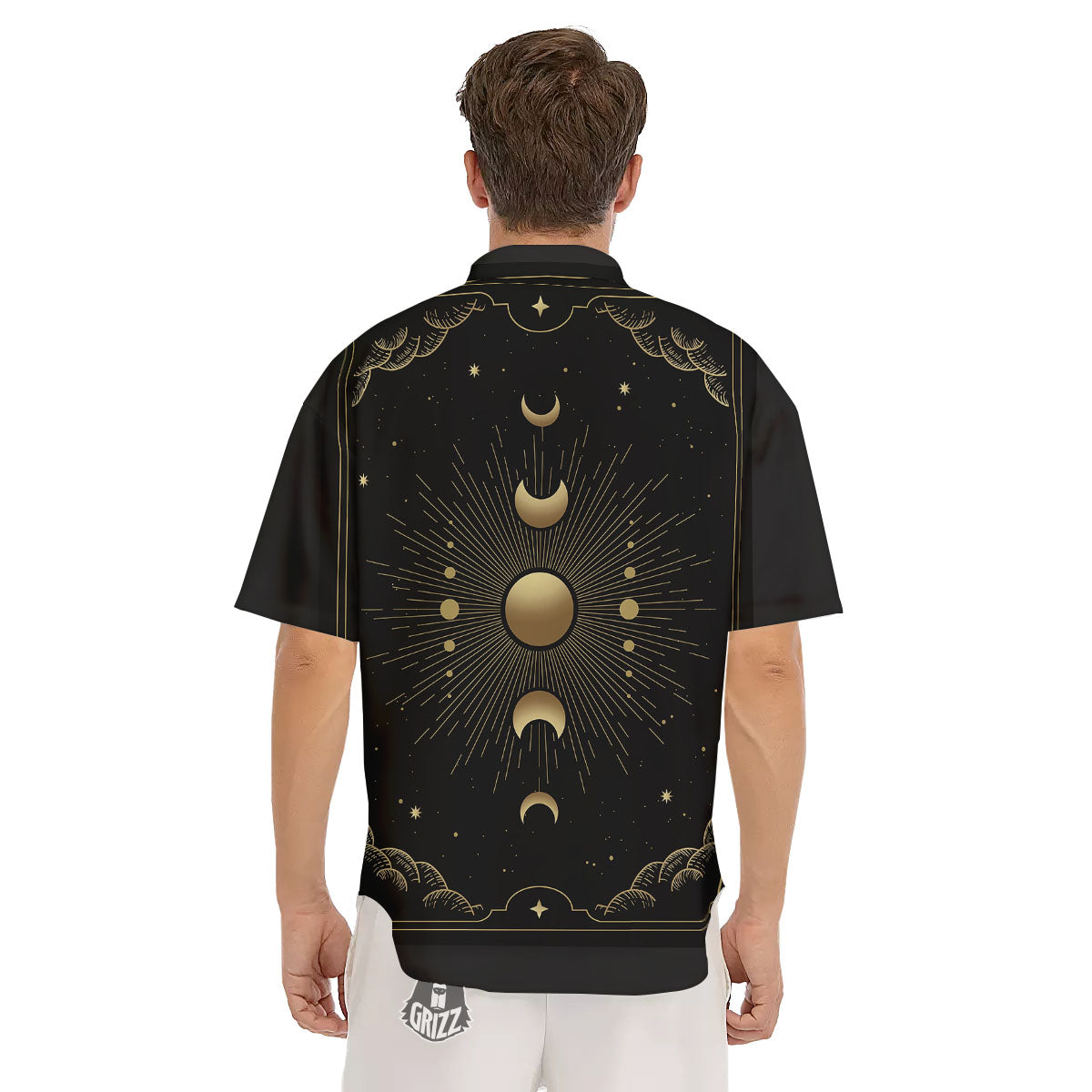 Phases And Eclipse Print Men's Short Sleeve Shirts-grizzshop