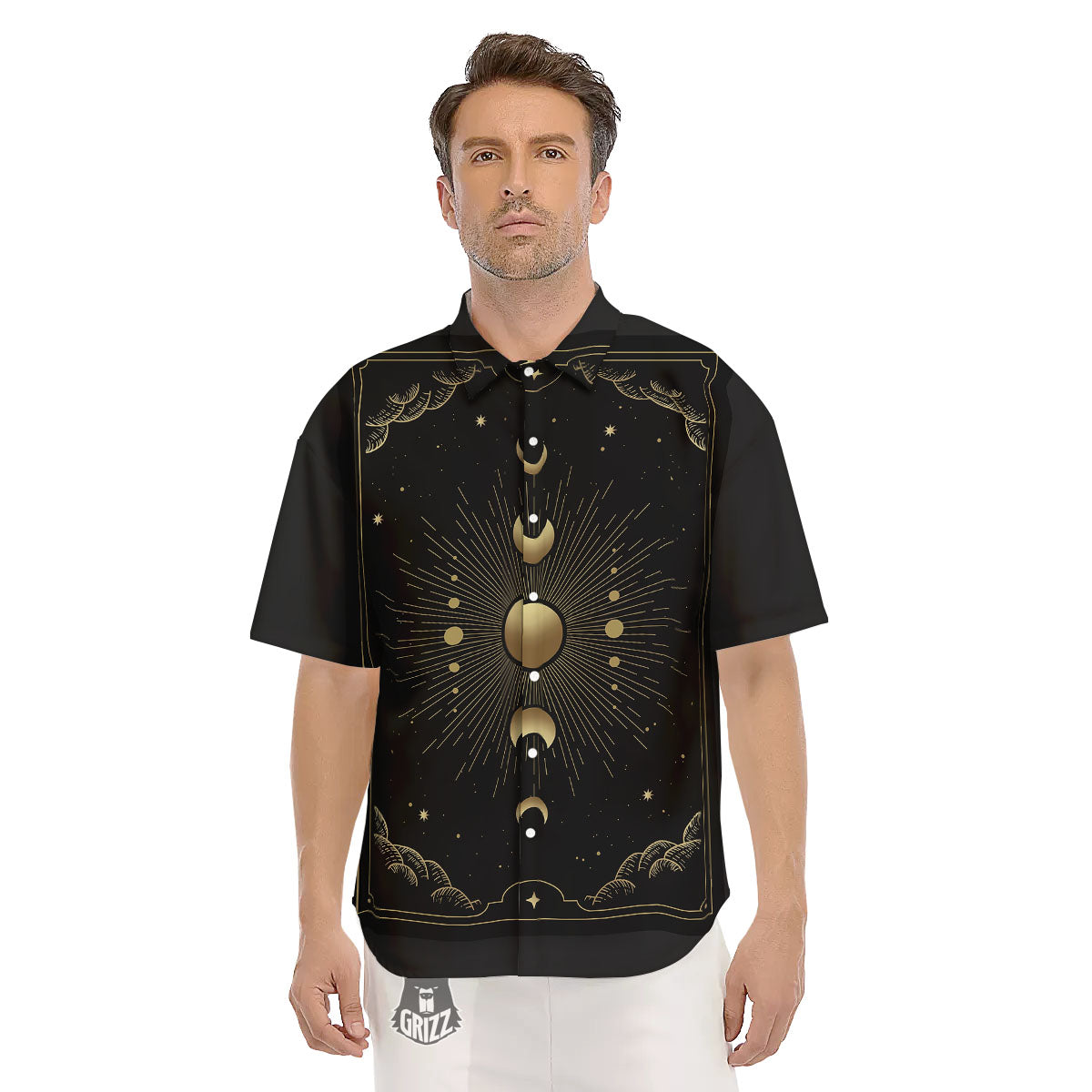 Phases And Eclipse Print Men's Short Sleeve Shirts-grizzshop