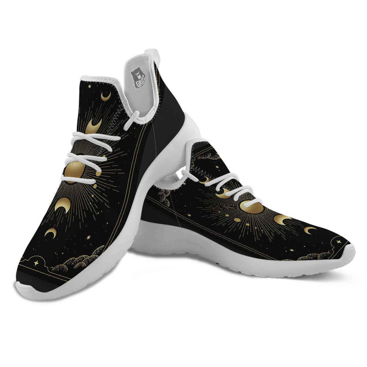 Phases And Eclipse Print White Athletic Shoes-grizzshop