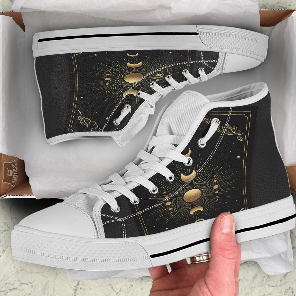 Phases And Eclipse Print White High Top Shoes-grizzshop