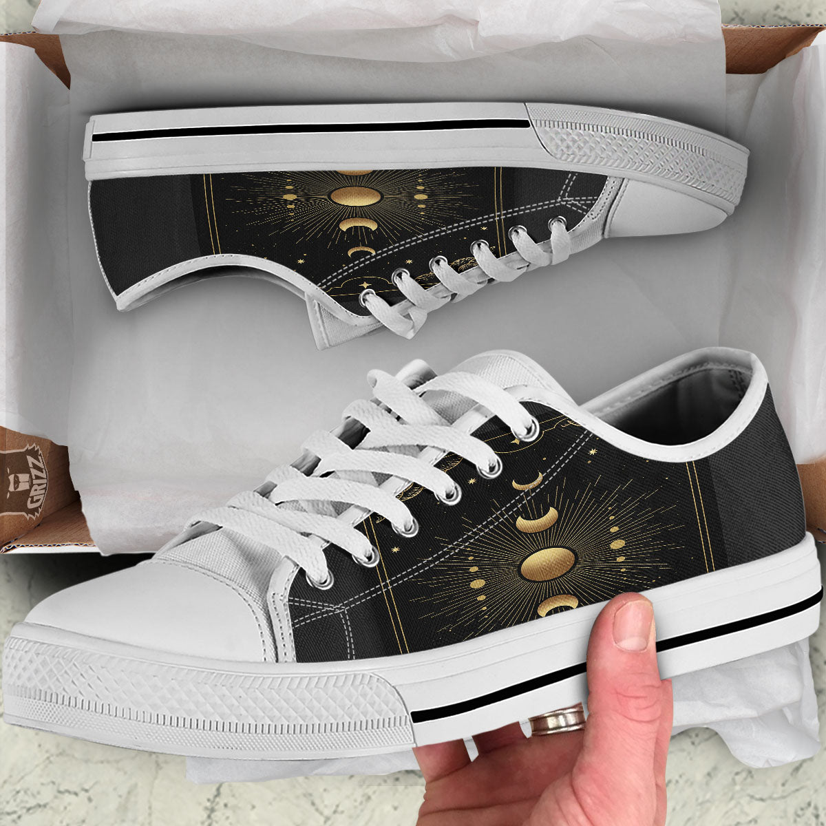 Phases And Eclipse Print White Low Top Shoes-grizzshop