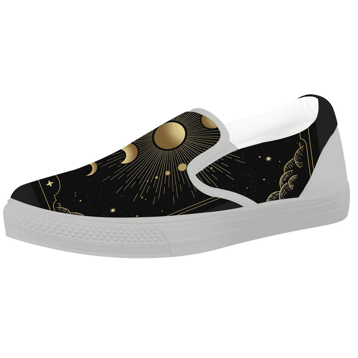 Phases And Eclipse Print White Slip On Shoes-grizzshop