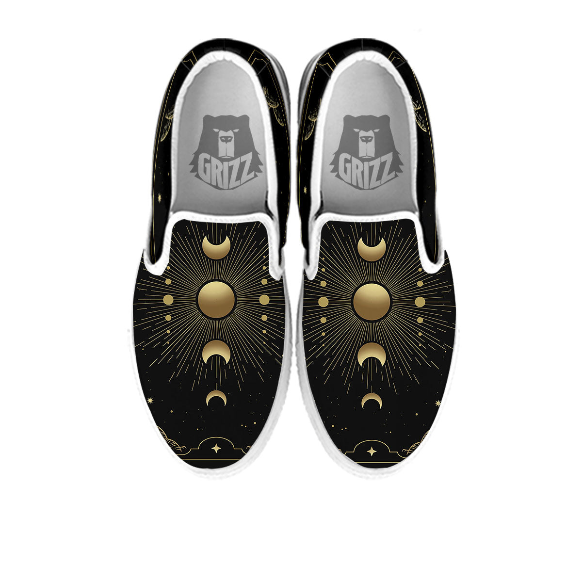 Phases And Eclipse Print White Slip On Shoes-grizzshop