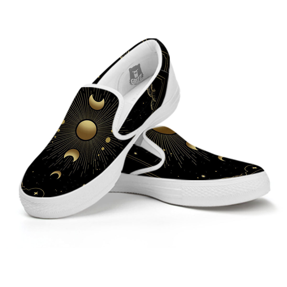 Phases And Eclipse Print White Slip On Shoes-grizzshop