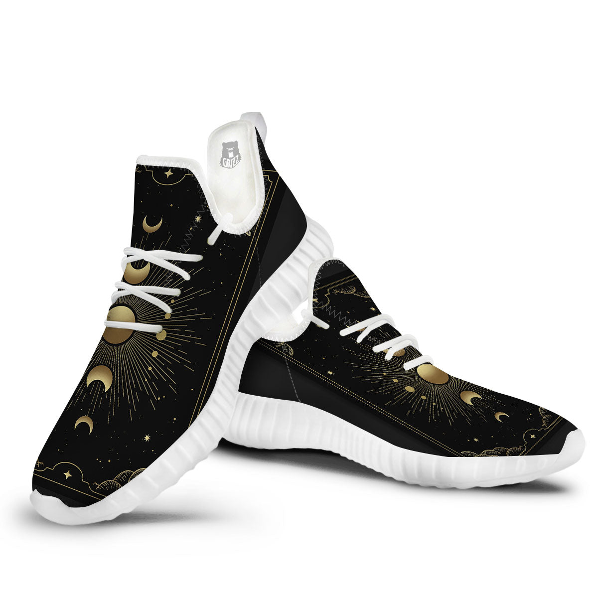 Phases And Eclipse Print White Walking Shoes-grizzshop