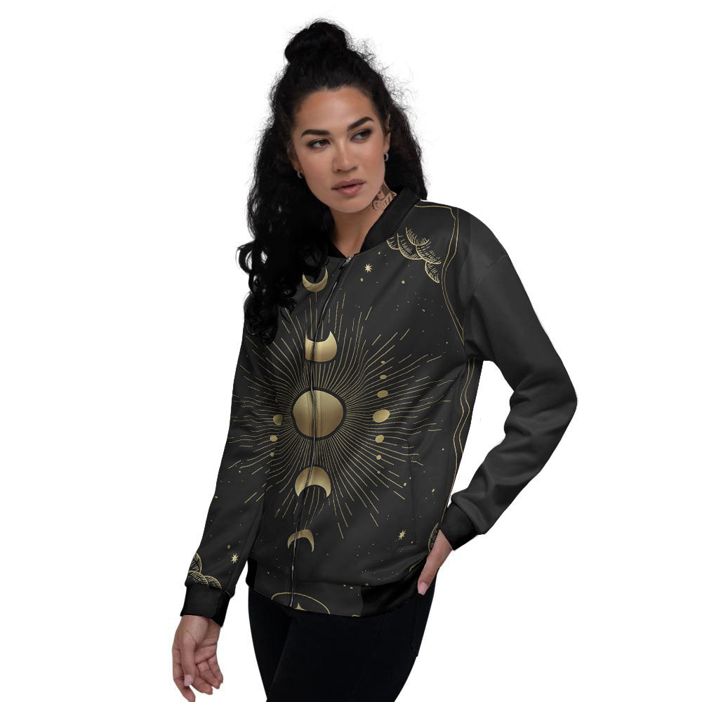 Phases And Eclipse Print Women's Bomber Jacket-grizzshop