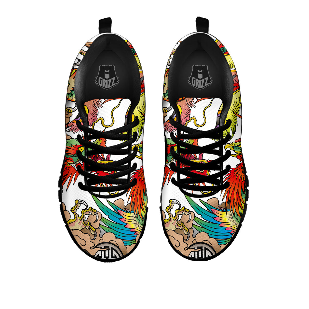 Phoenix And Dragon Japanese Tattoo Print Black Sneaker-grizzshop