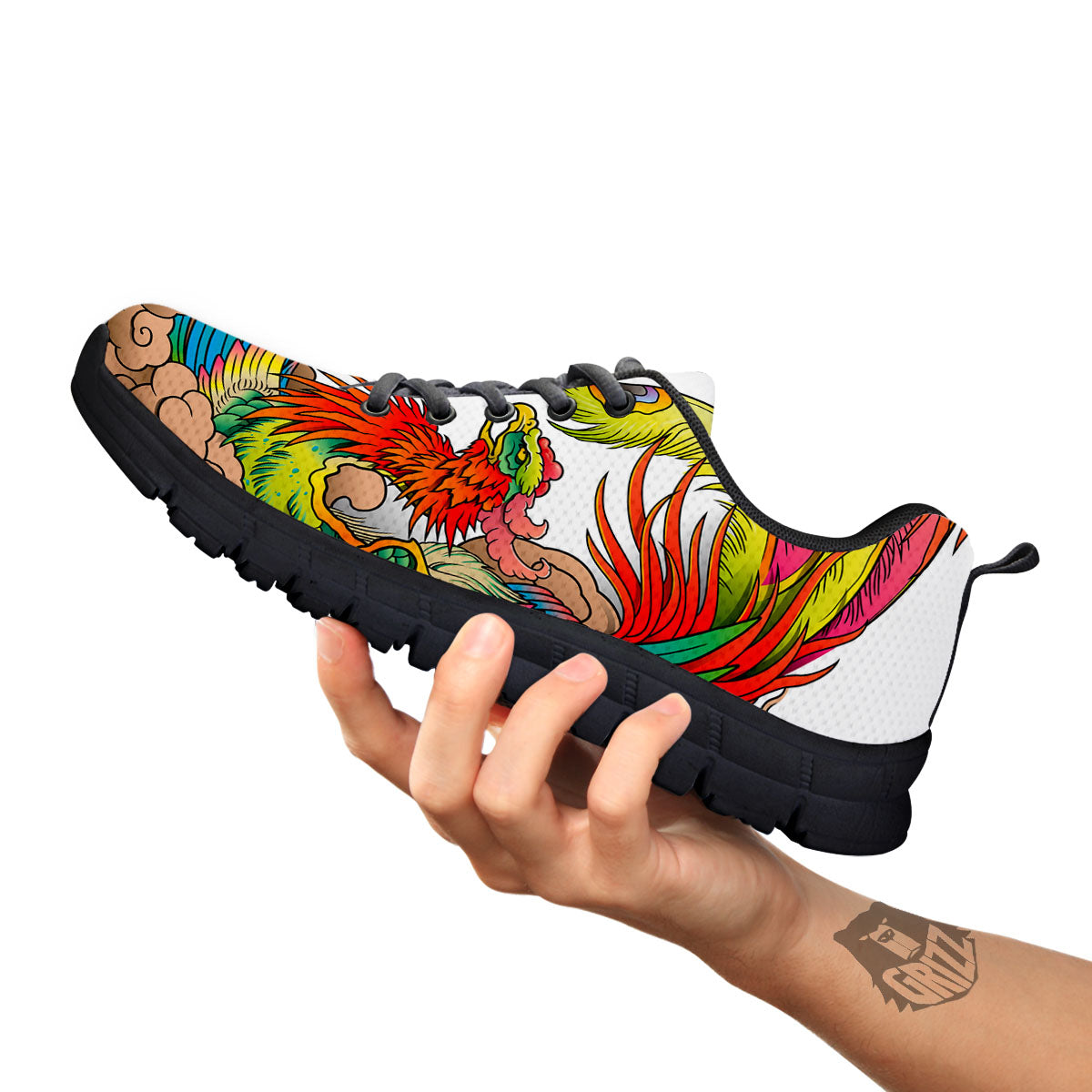 Phoenix And Dragon Japanese Tattoo Print Black Sneaker-grizzshop