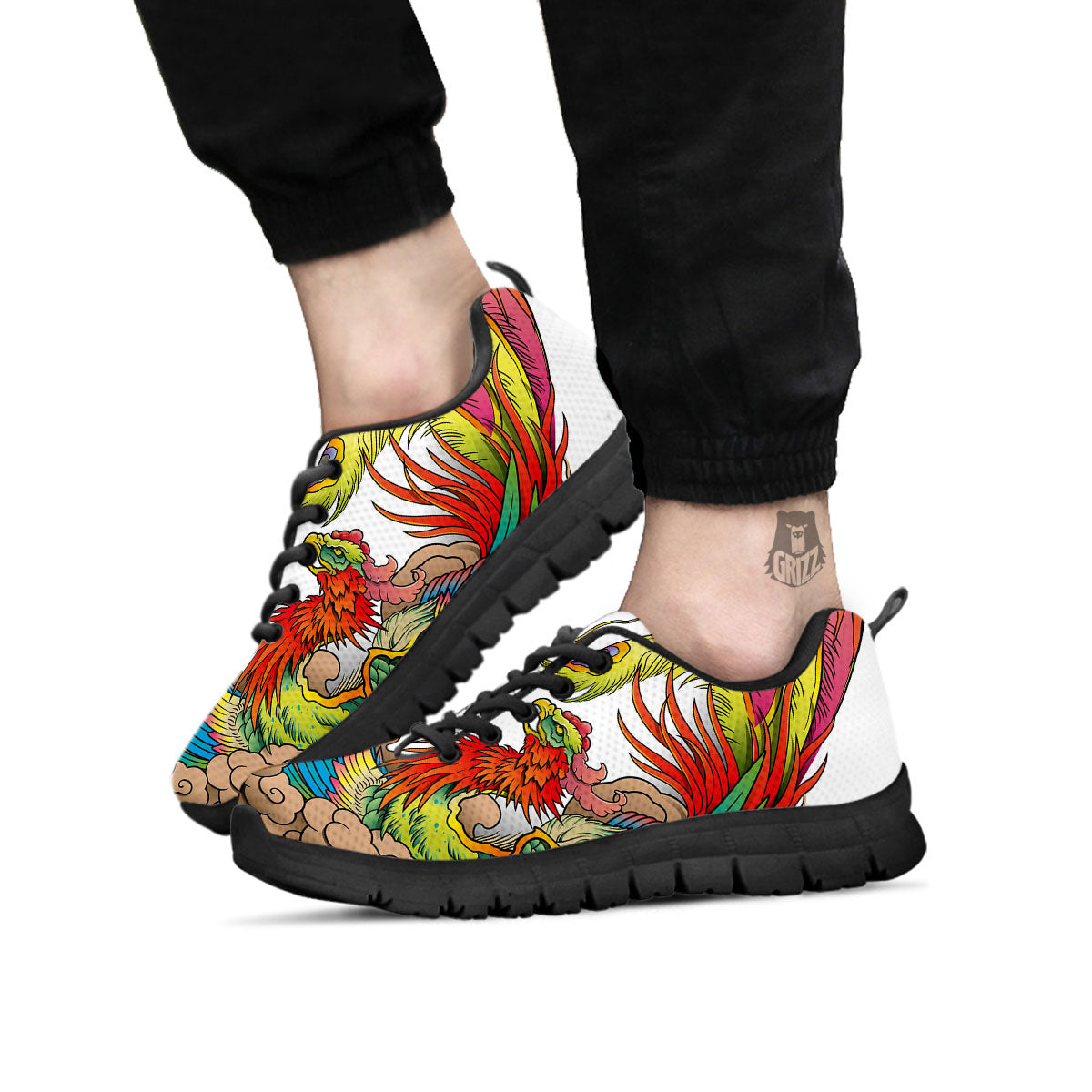 Phoenix And Dragon Japanese Tattoo Print Black Sneaker-grizzshop