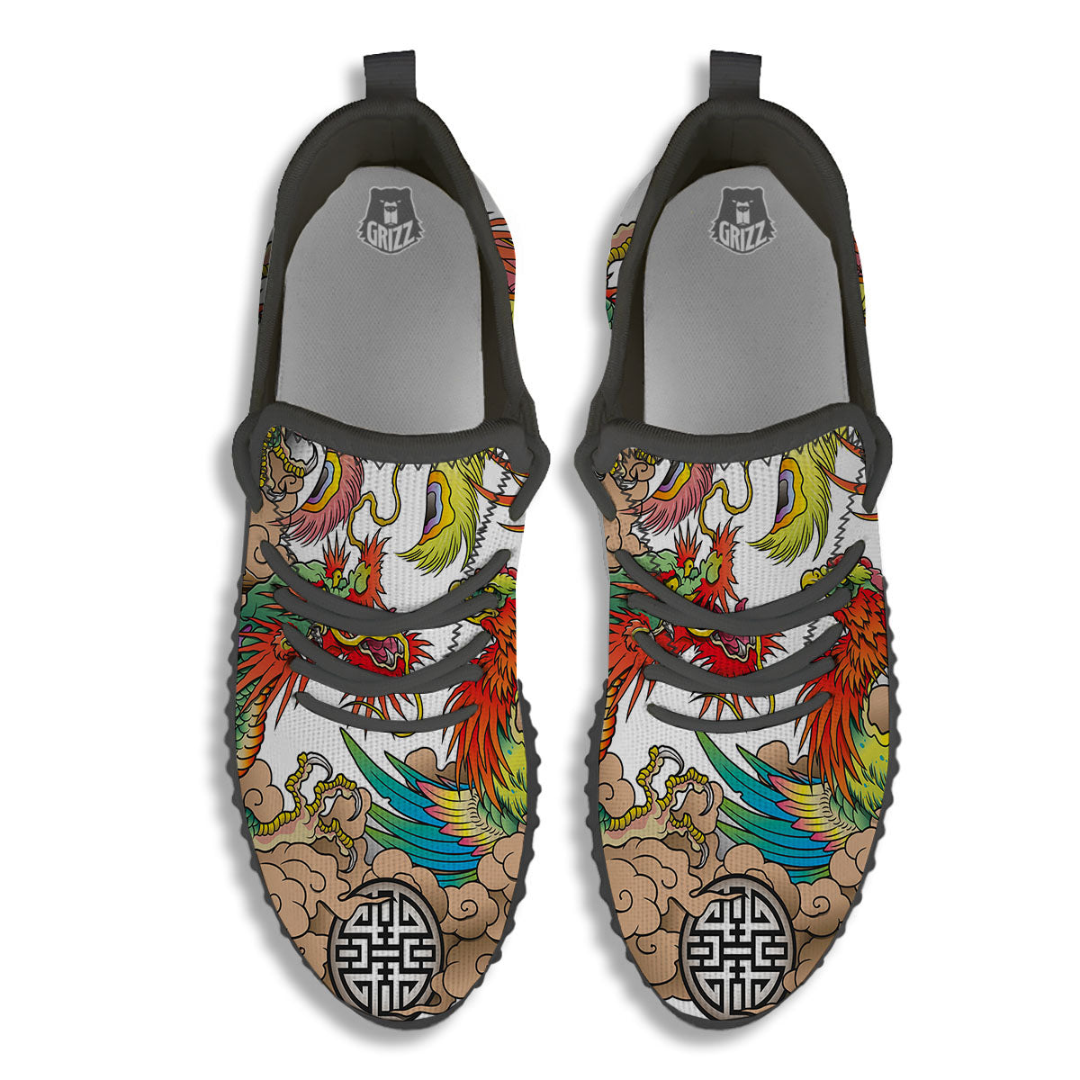 Phoenix And Dragon Japanese Tattoo Print Black Walking Shoes-grizzshop