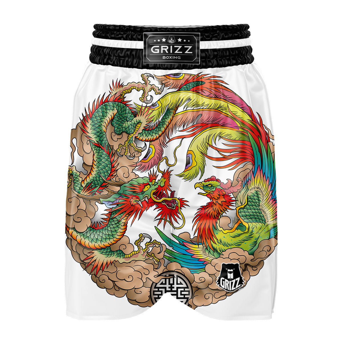 Phoenix And Dragon Japanese Tattoo Print Boxing Shorts-grizzshop
