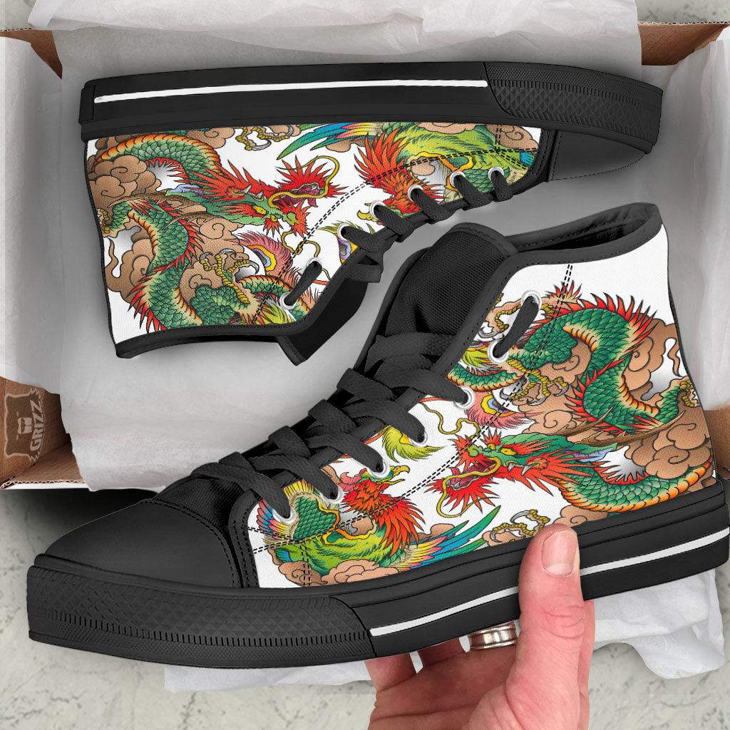 Phoenix And Dragon Japanese Tattoo Print High Top Shoes-grizzshop