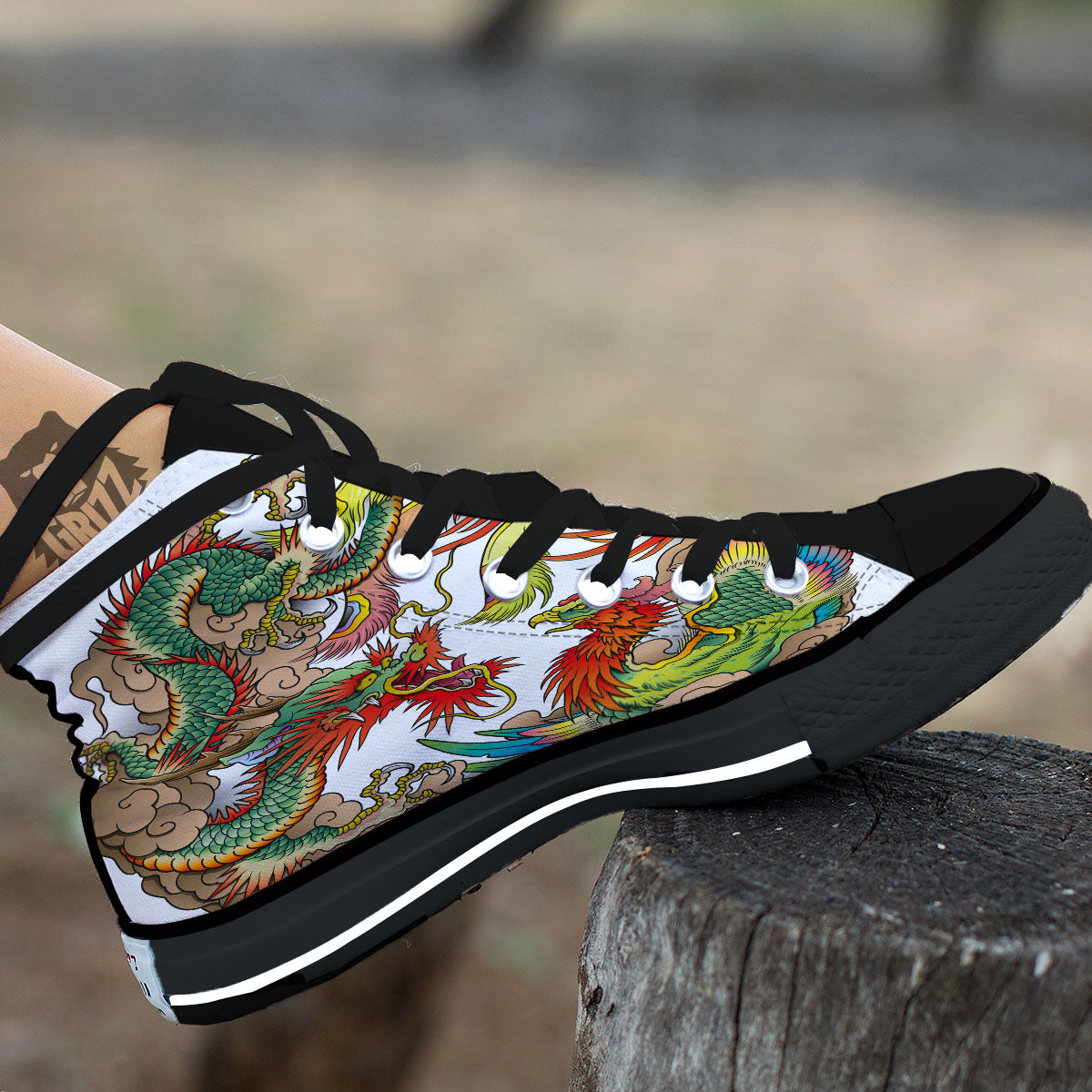 Phoenix And Dragon Japanese Tattoo Print High Top Shoes-grizzshop