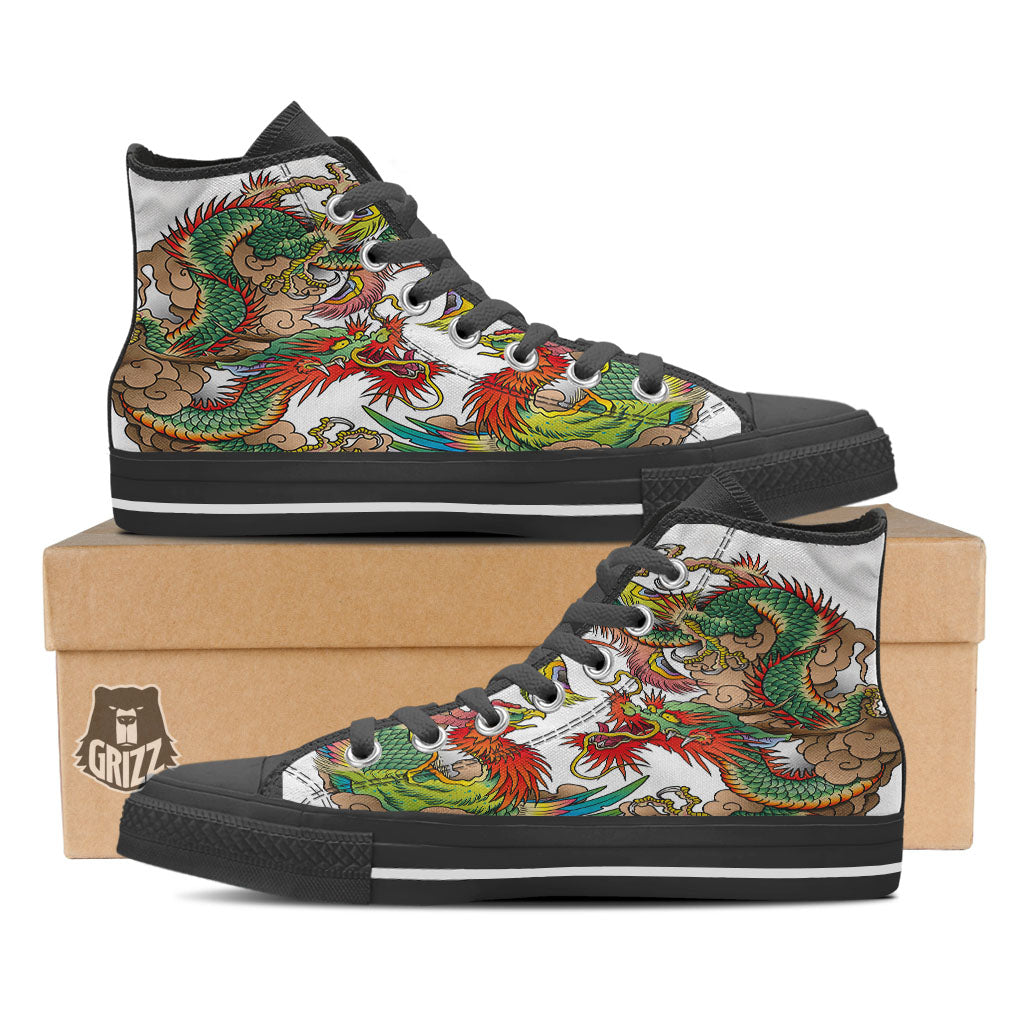 Phoenix And Dragon Japanese Tattoo Print High Top Shoes-grizzshop