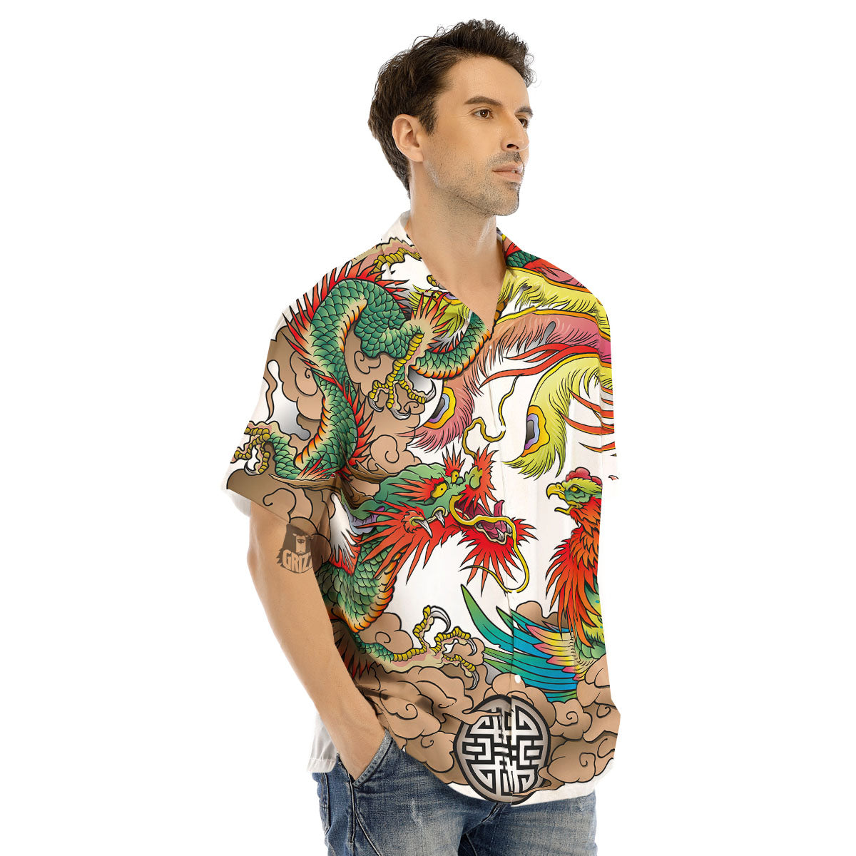 Phoenix And Dragon Japanese Tattoo Print Men's Hawaiian Shirt-grizzshop