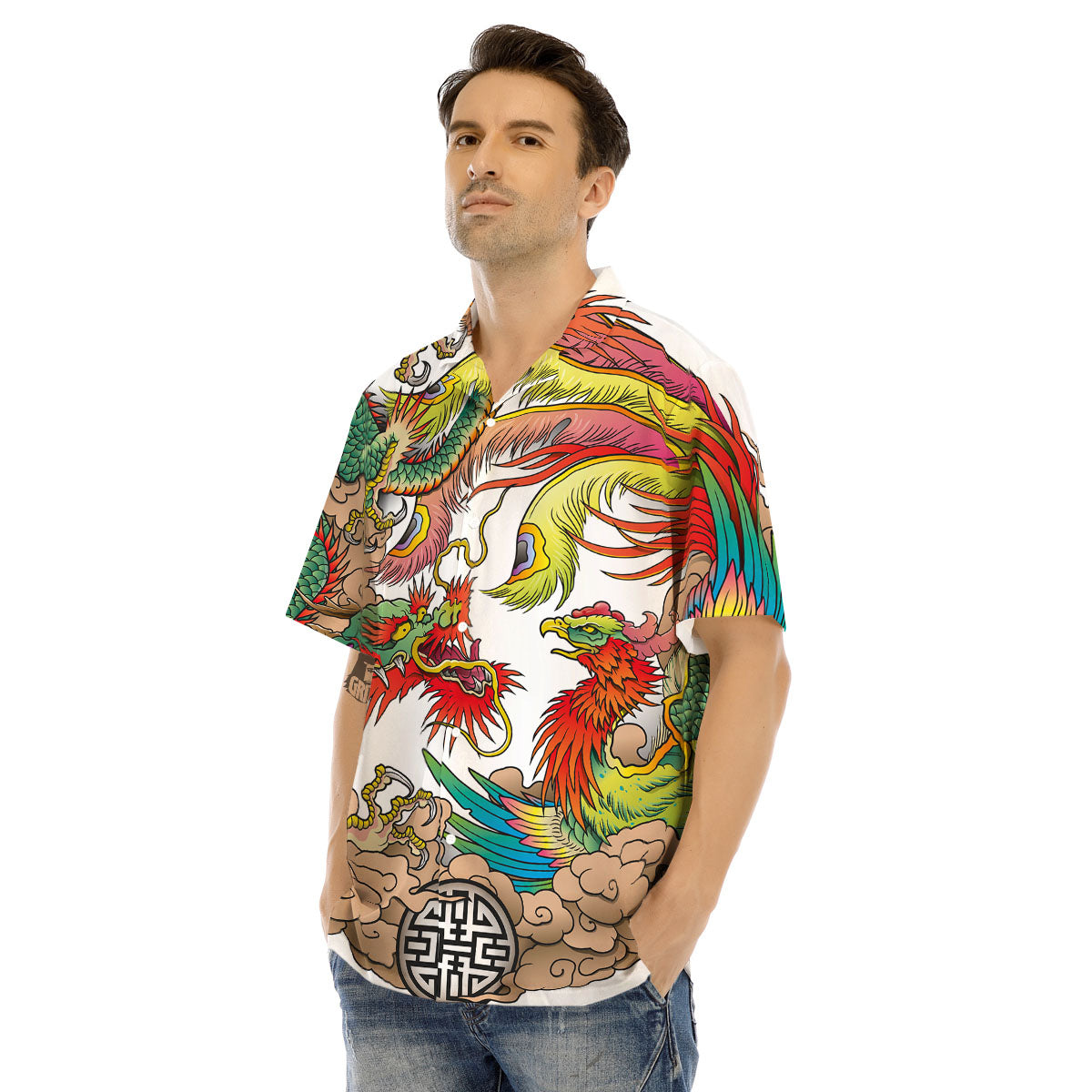 Phoenix And Dragon Japanese Tattoo Print Men's Hawaiian Shirt-grizzshop
