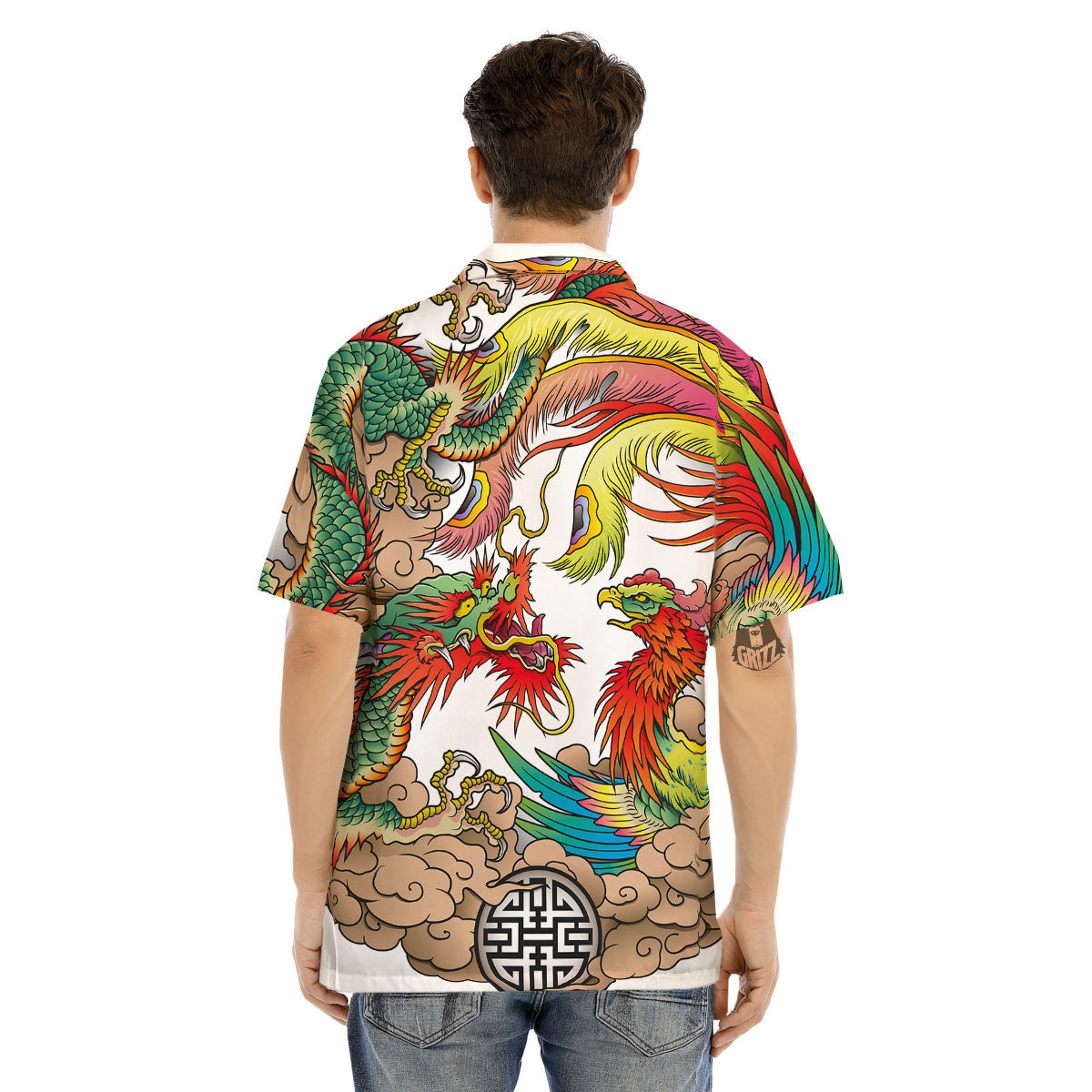 Phoenix And Dragon Japanese Tattoo Print Men's Hawaiian Shirt-grizzshop