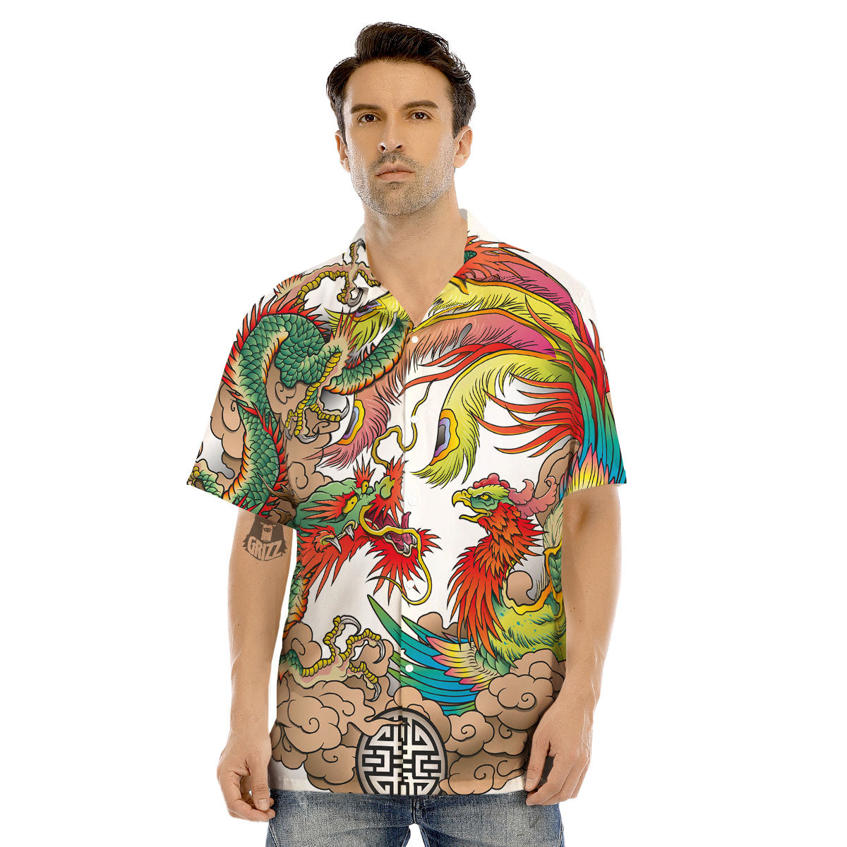 Phoenix And Dragon Japanese Tattoo Print Men's Hawaiian Shirt-grizzshop