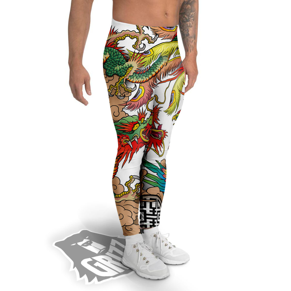 Phoenix And Dragon Japanese Tattoo Print Men's Leggings-grizzshop