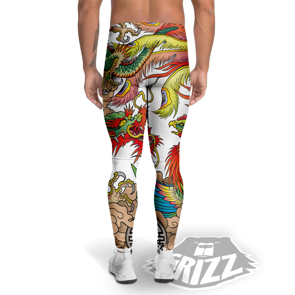 Phoenix And Dragon Japanese Tattoo Print Men's Leggings-grizzshop