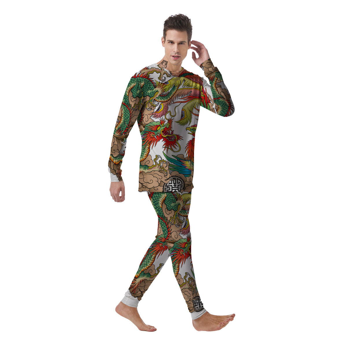 Phoenix And Dragon Japanese Tattoo Print Men's Pajamas-grizzshop