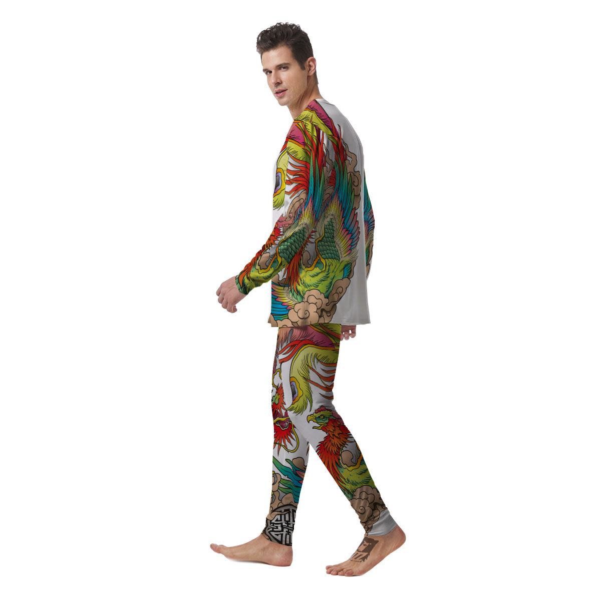Phoenix And Dragon Japanese Tattoo Print Men's Pajamas-grizzshop