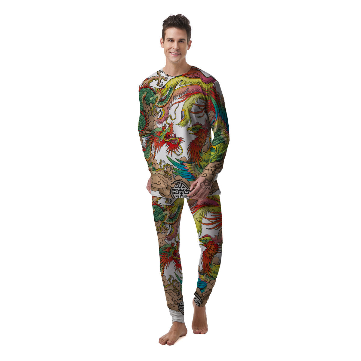Phoenix And Dragon Japanese Tattoo Print Men's Pajamas-grizzshop