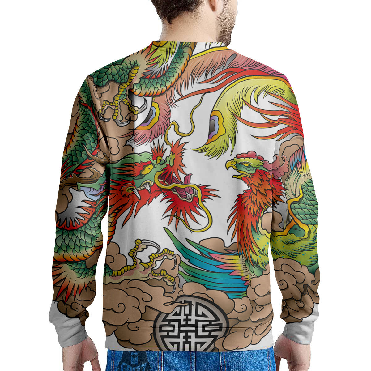 Phoenix And Dragon Japanese Tattoo Print Men's Sweatshirt-grizzshop